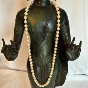 Vintage Marvella Faux Pearl Necklace Knotted Strand Gold Clasp Classic Elegant